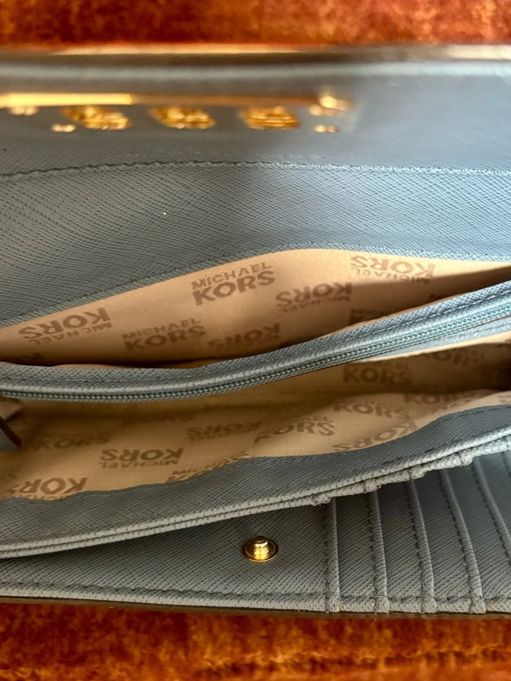 Michael Kors Blue Leather Clutch with Gold Hardware